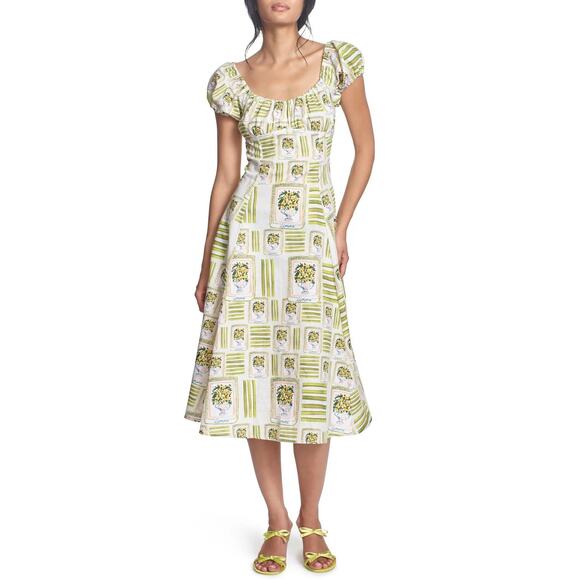 Corey Lynn Calter Dresses & Skirts - Corey Lynn Calter Dress Womens XS White Linen Lemon Print Puff Sleeve Sundress